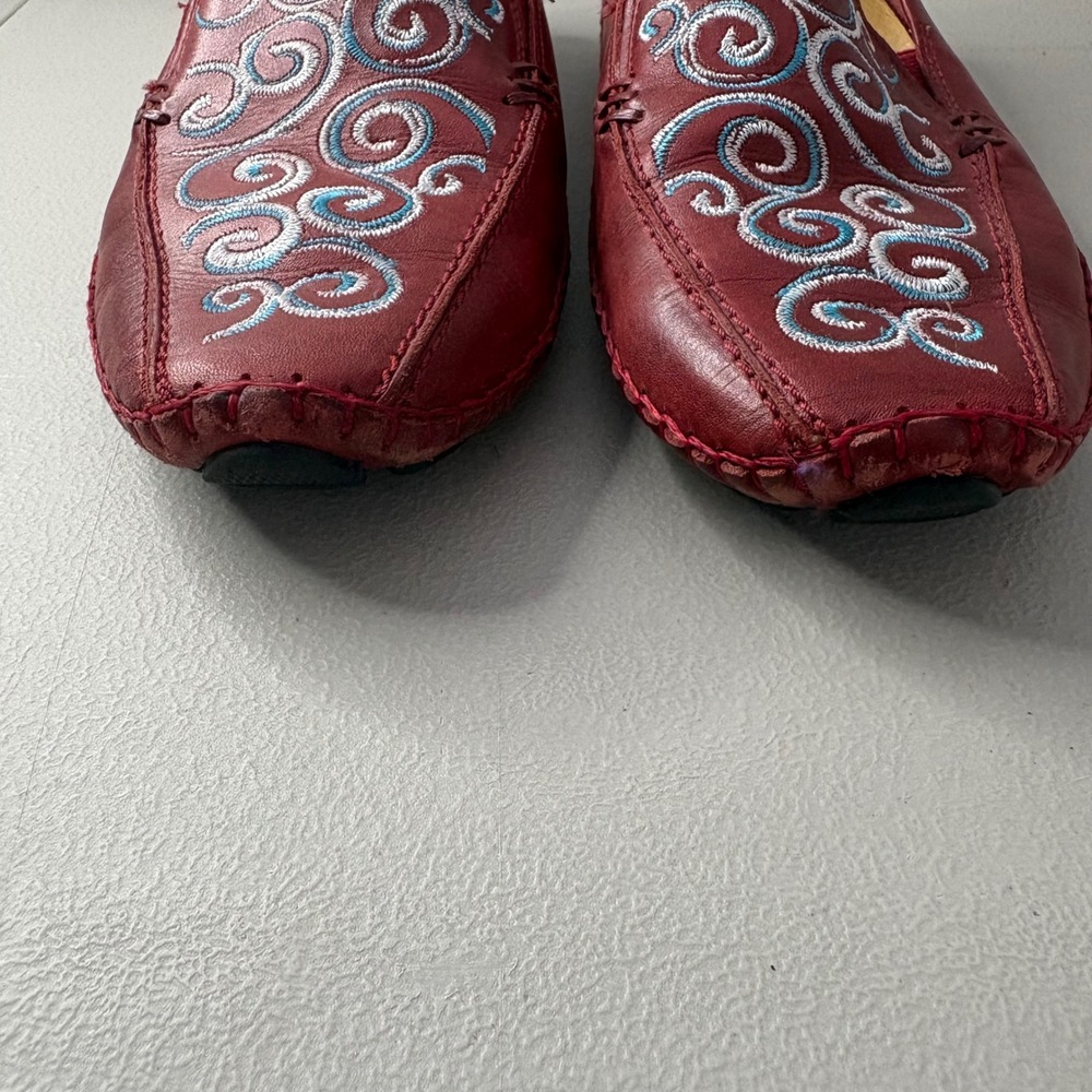 Pikolinos Red Leather Embroidered Loafers Driving Moccasins Flats Womens Size 36 - Picture 8 of 11